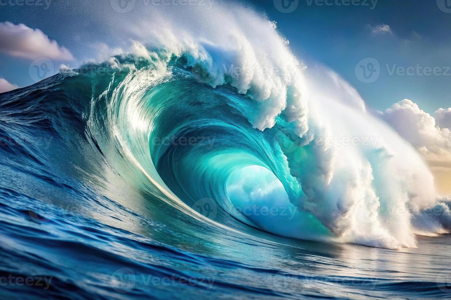 Powerful wave crashing on white background photo