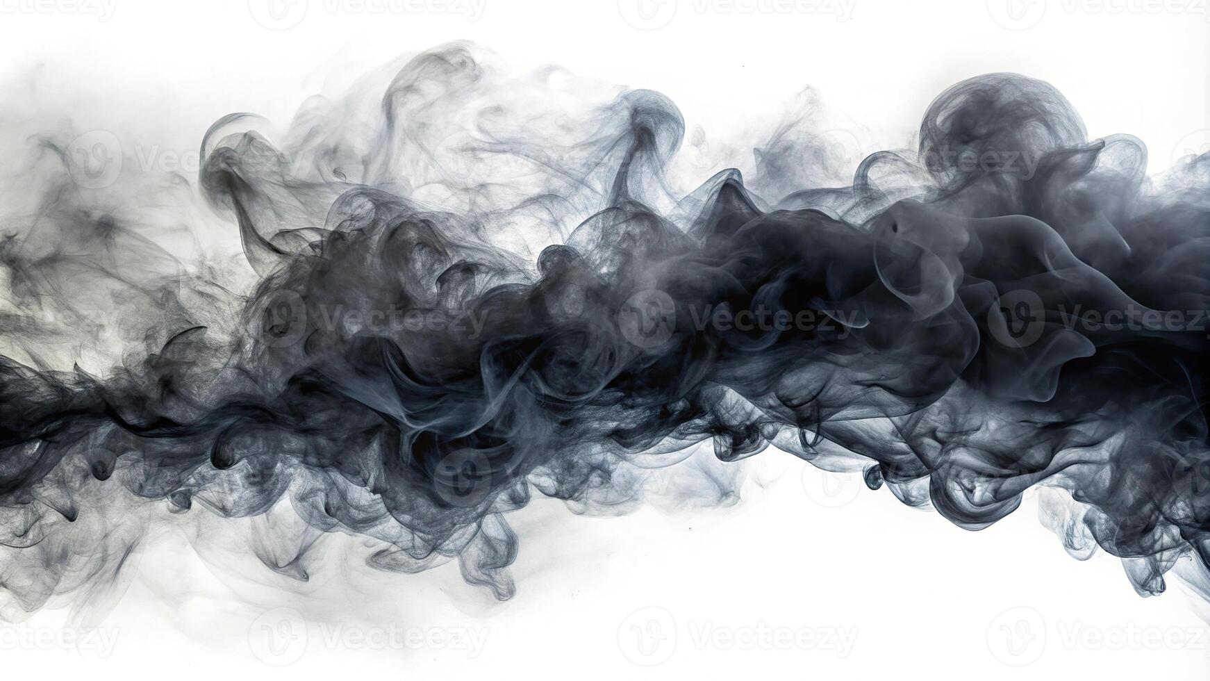 Panoramic black smoke or dust wavy and swirly on white background perfect for compositing photo