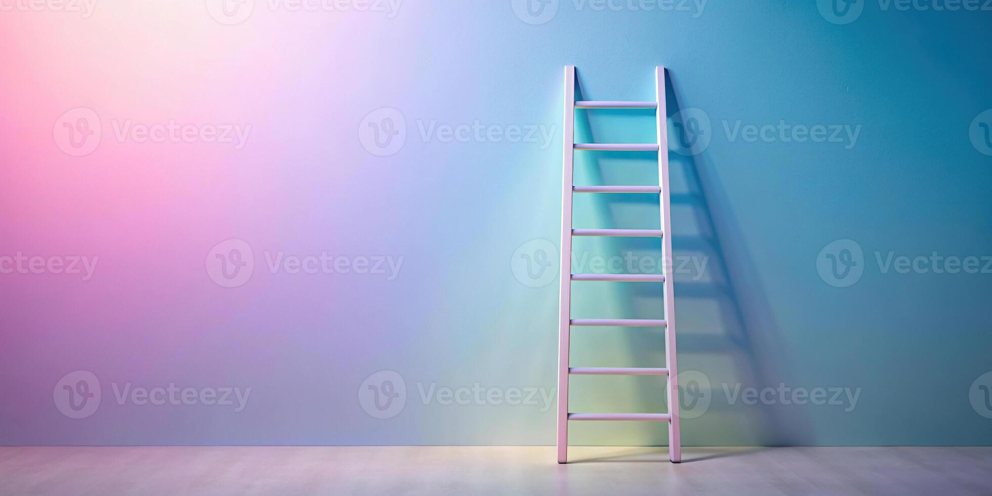 Panoramic ladder against invisible wall with soft pastel background gradient photo