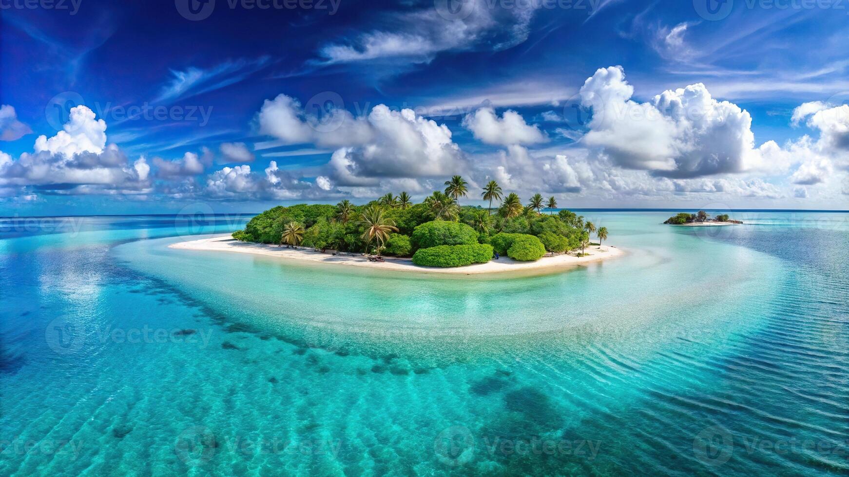 Panoramic view of stunning lagoon surrounding Maldivian island photo