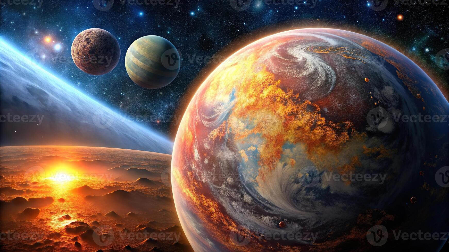 Panoramic landscape of silicon-based life forms thriving on rocky exoplanet photo