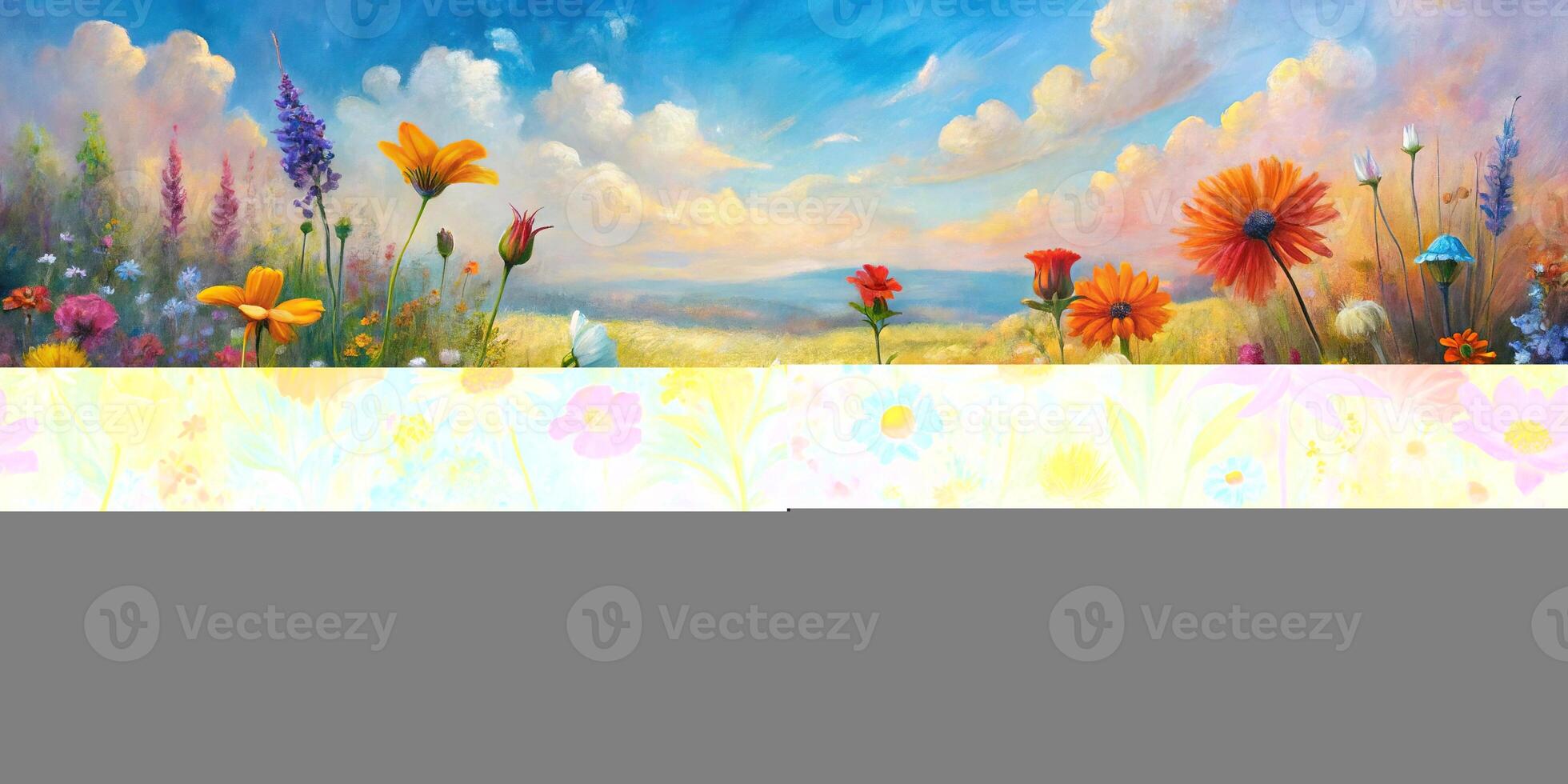 Panoramic original oil painting of wildflowers photo