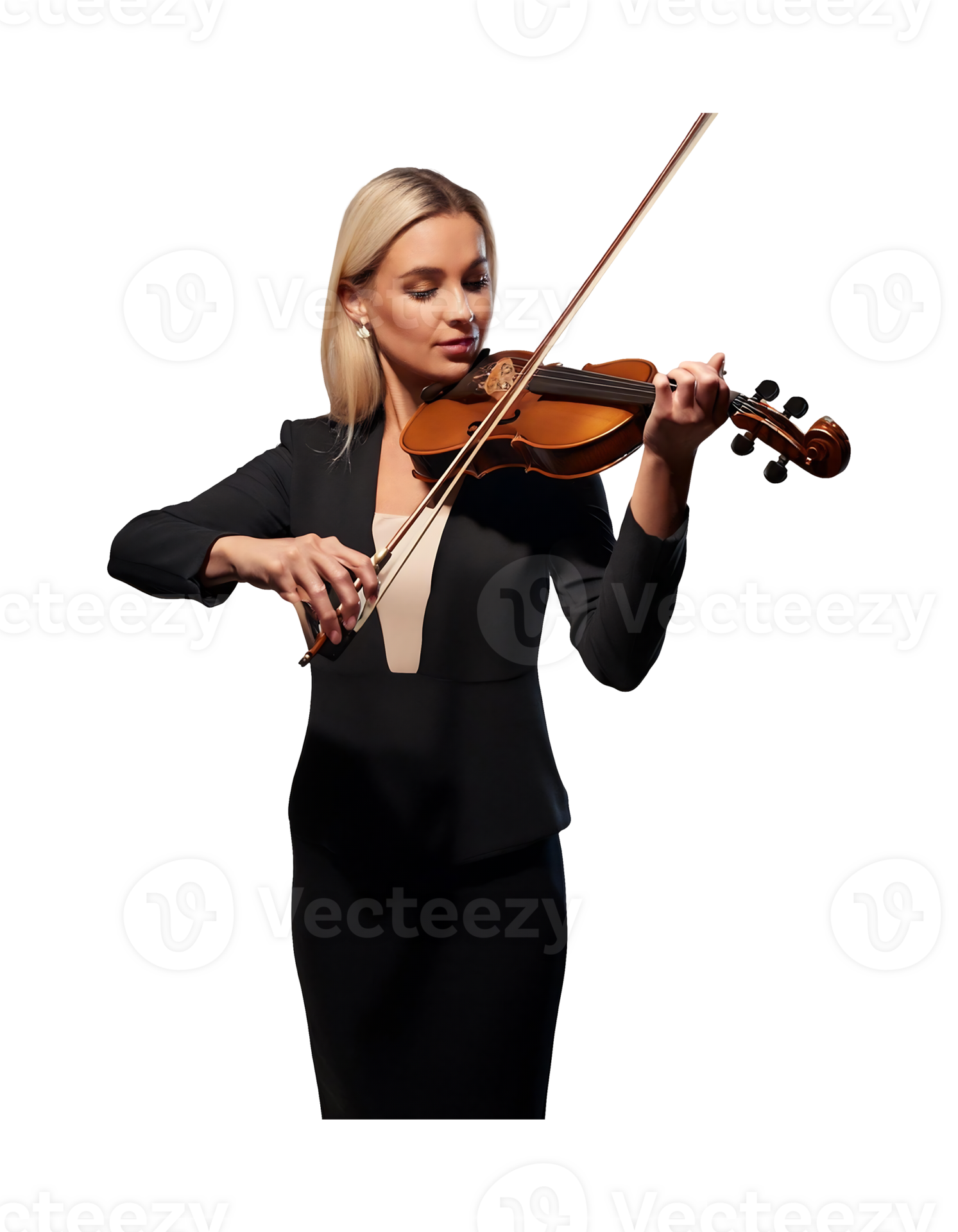 A woman in a business suit playing the violin 50753643 png