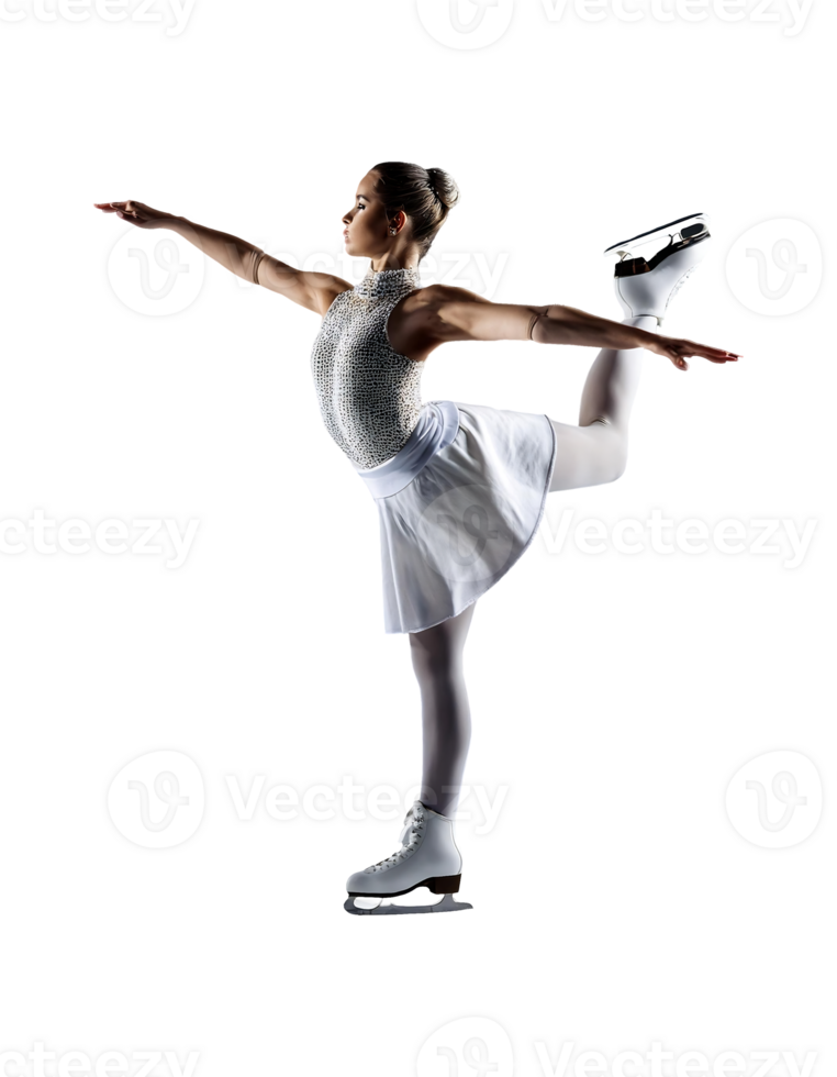 A woman in a white dress is skating on ice png