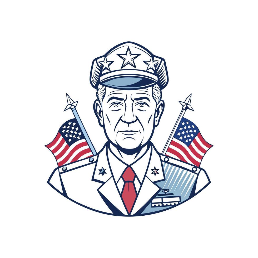 A military man in uniform with american flags vector