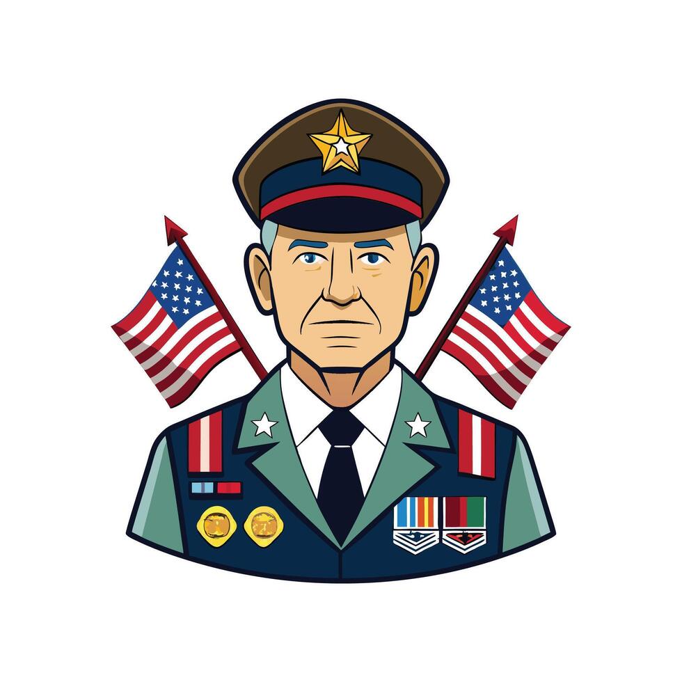 Veteran Honor with Flags, Medals, and Cap Graphic vector