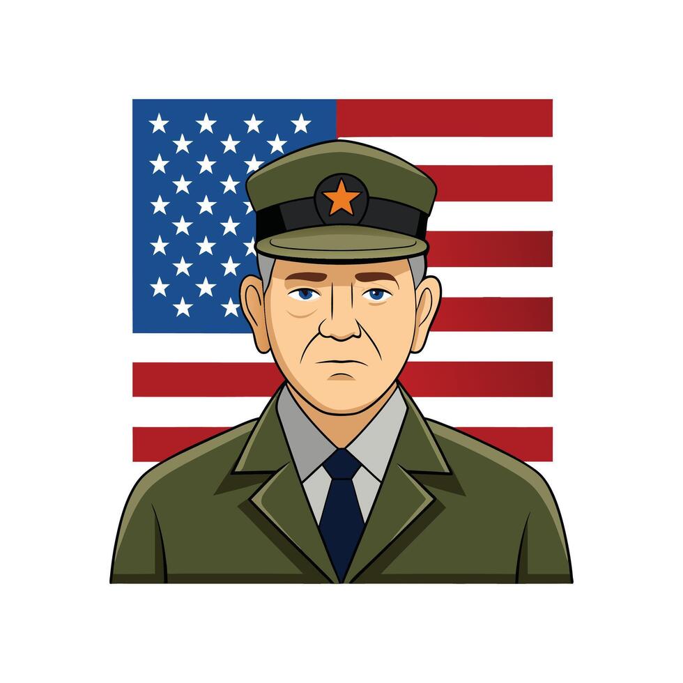 A cartoon soldier in uniform with an american flag vector