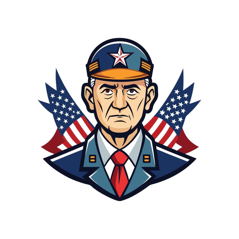 An old man in a hat and tie with an american flag vector
