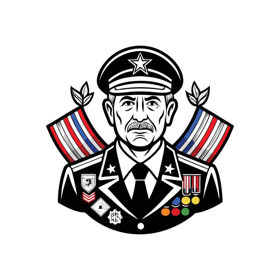 A military man in uniform with a flag and stars vector