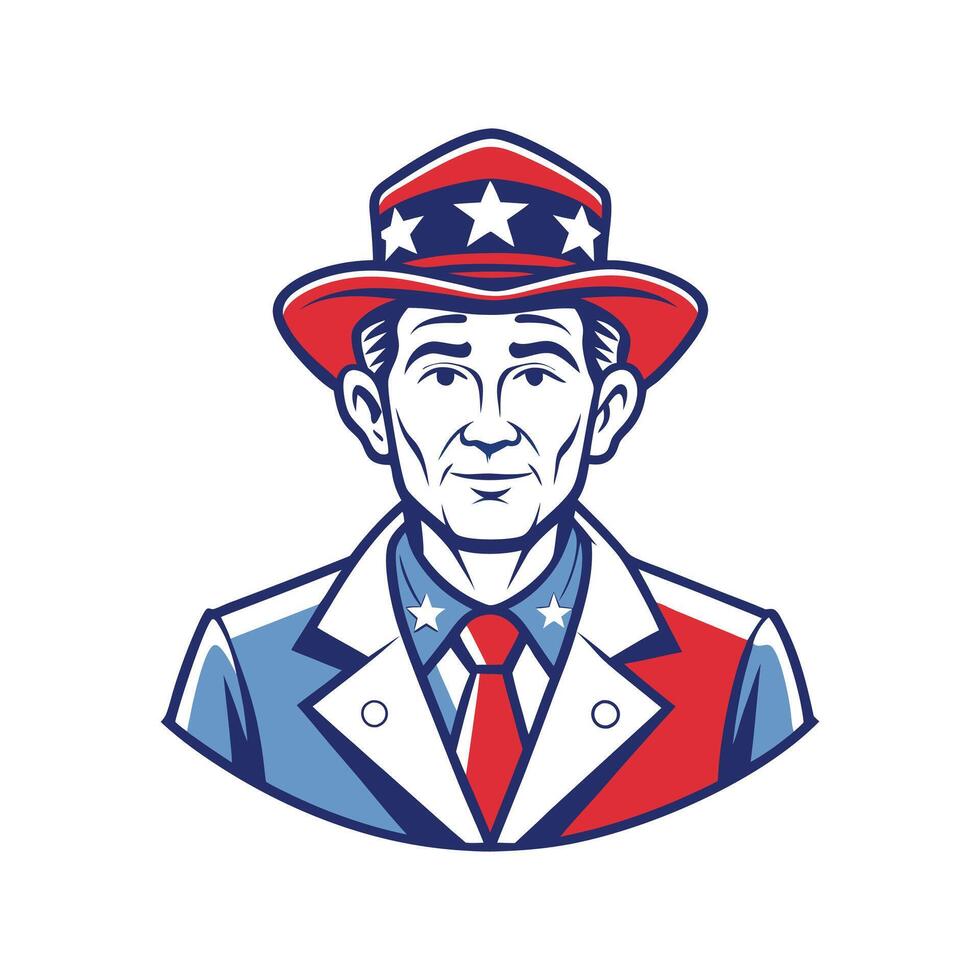 A man in a suit and tie with an american flag hat vector