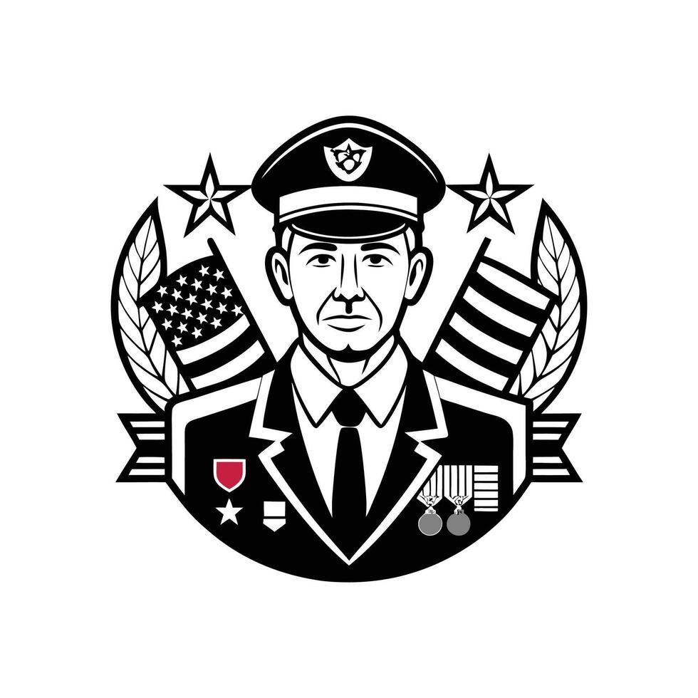 Military officer with medals and stars vector