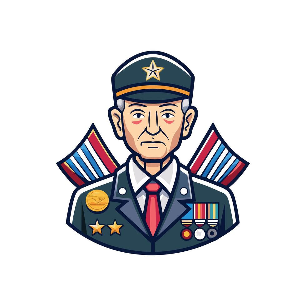 A cartoon of an old man in uniform vector