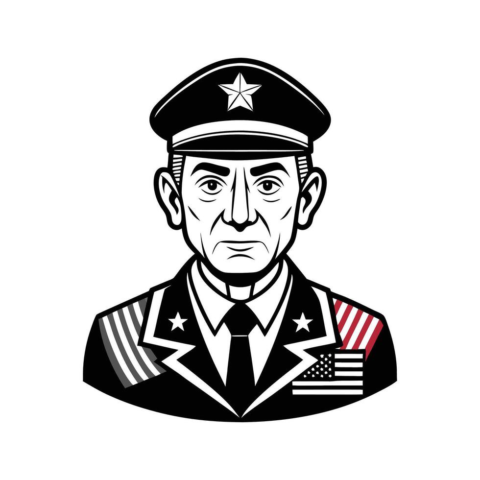 A military man in uniform with an american flag vector