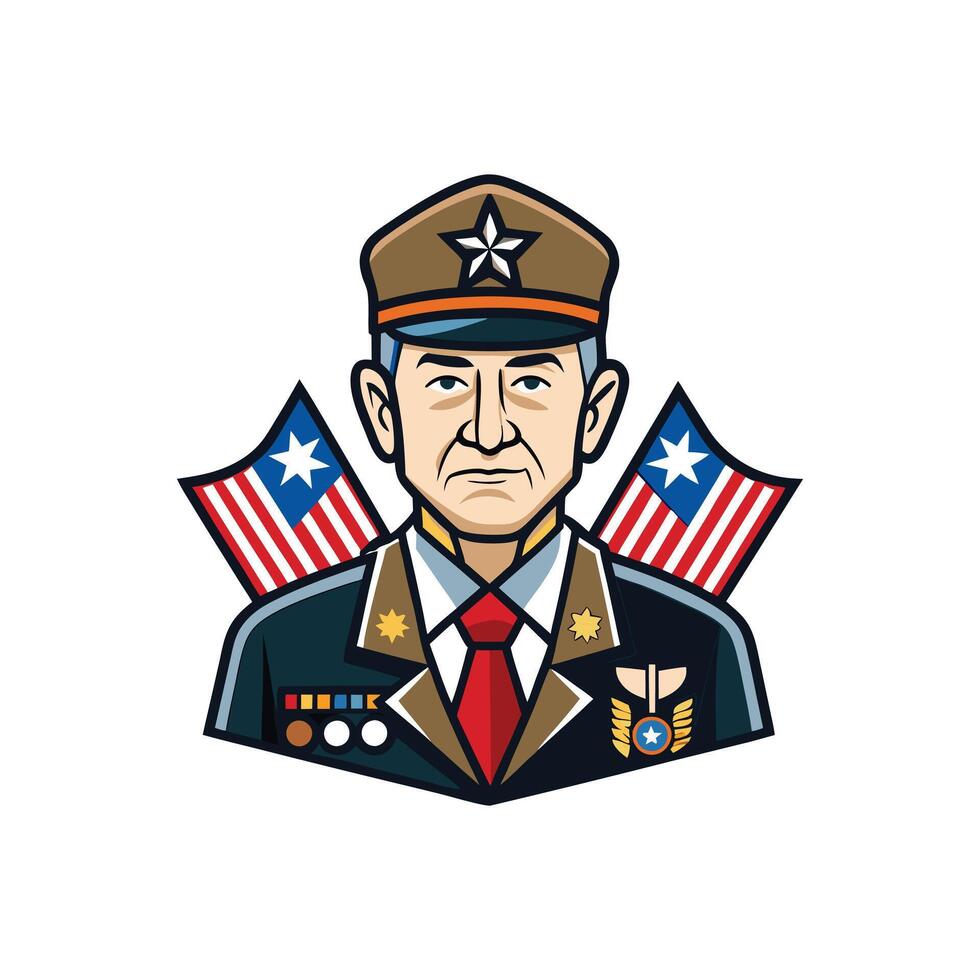 Military Veteran with Cap and Ribbons Illustration vector