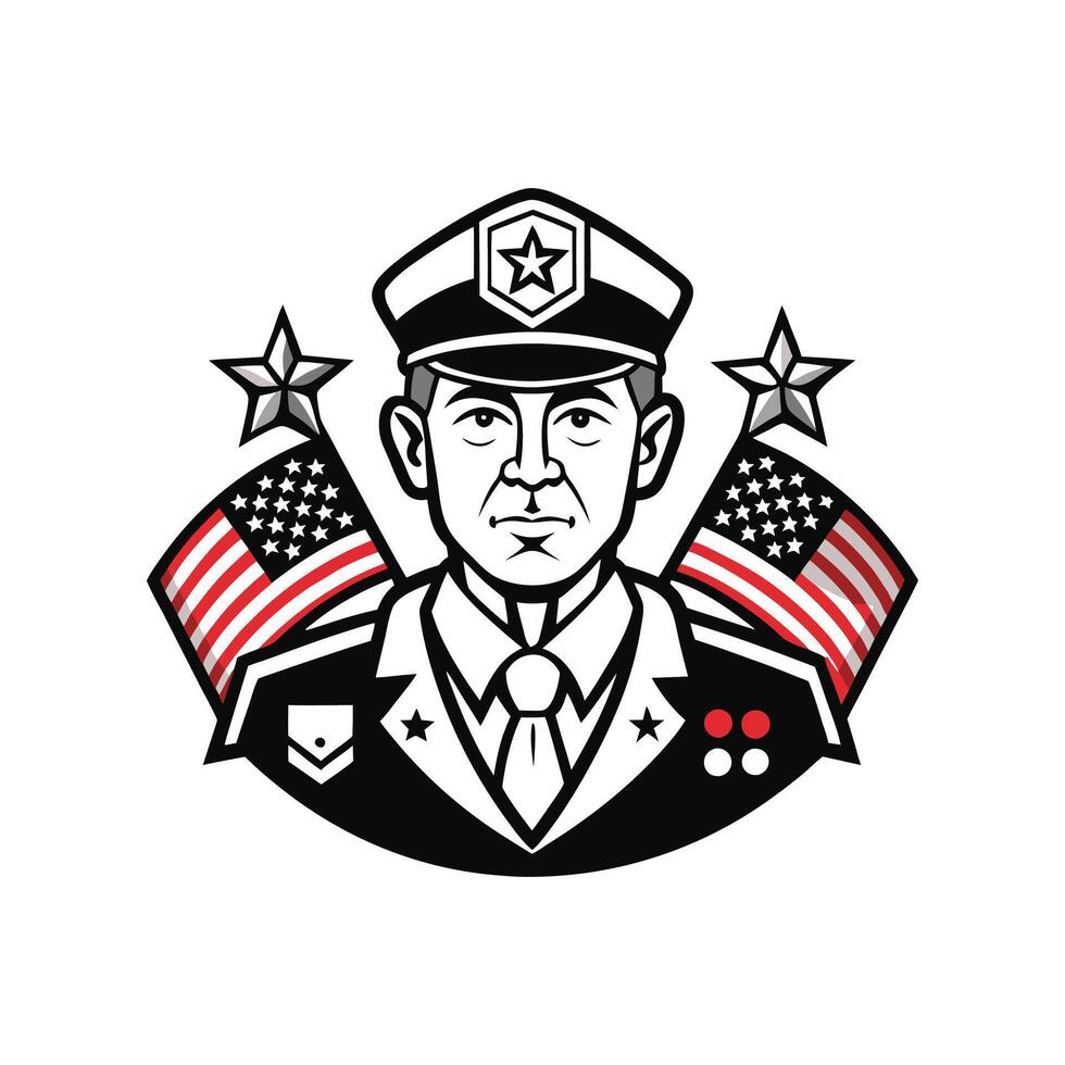A military officer with american flags vector