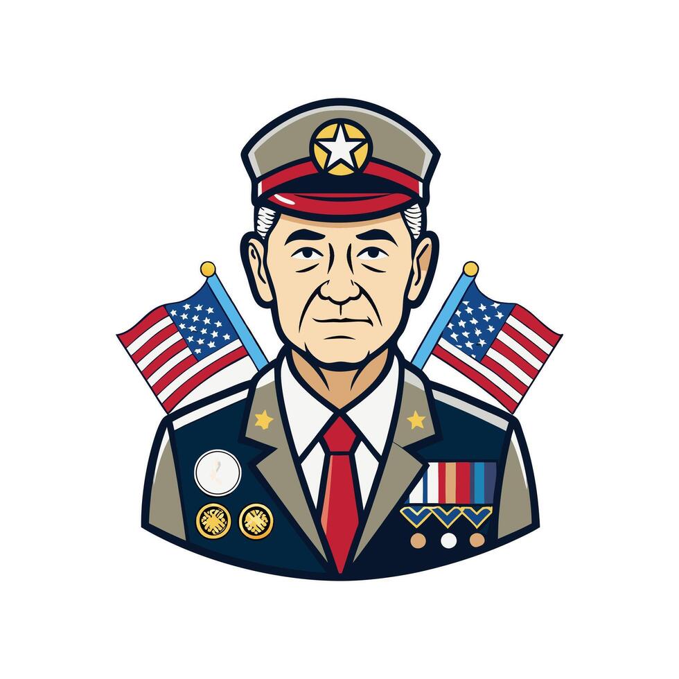 American Veteran Hero with Patriotic Medals and Flag vector