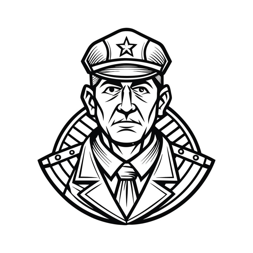 A black and white drawing of a man in a hat vector