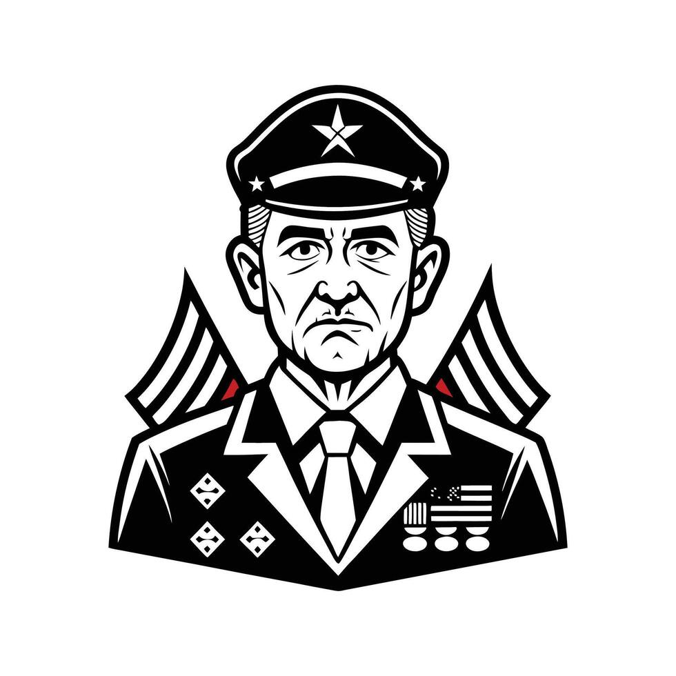 A military man in uniform with an american flag vector