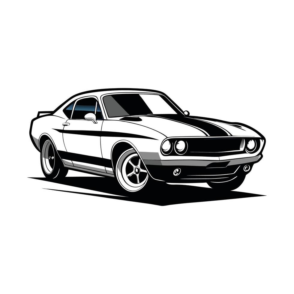 A black and white muscle car on a white background vector