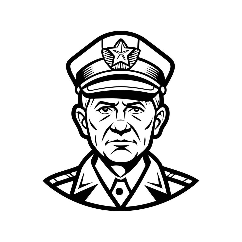 A black and white image of a man in a military uniform vector