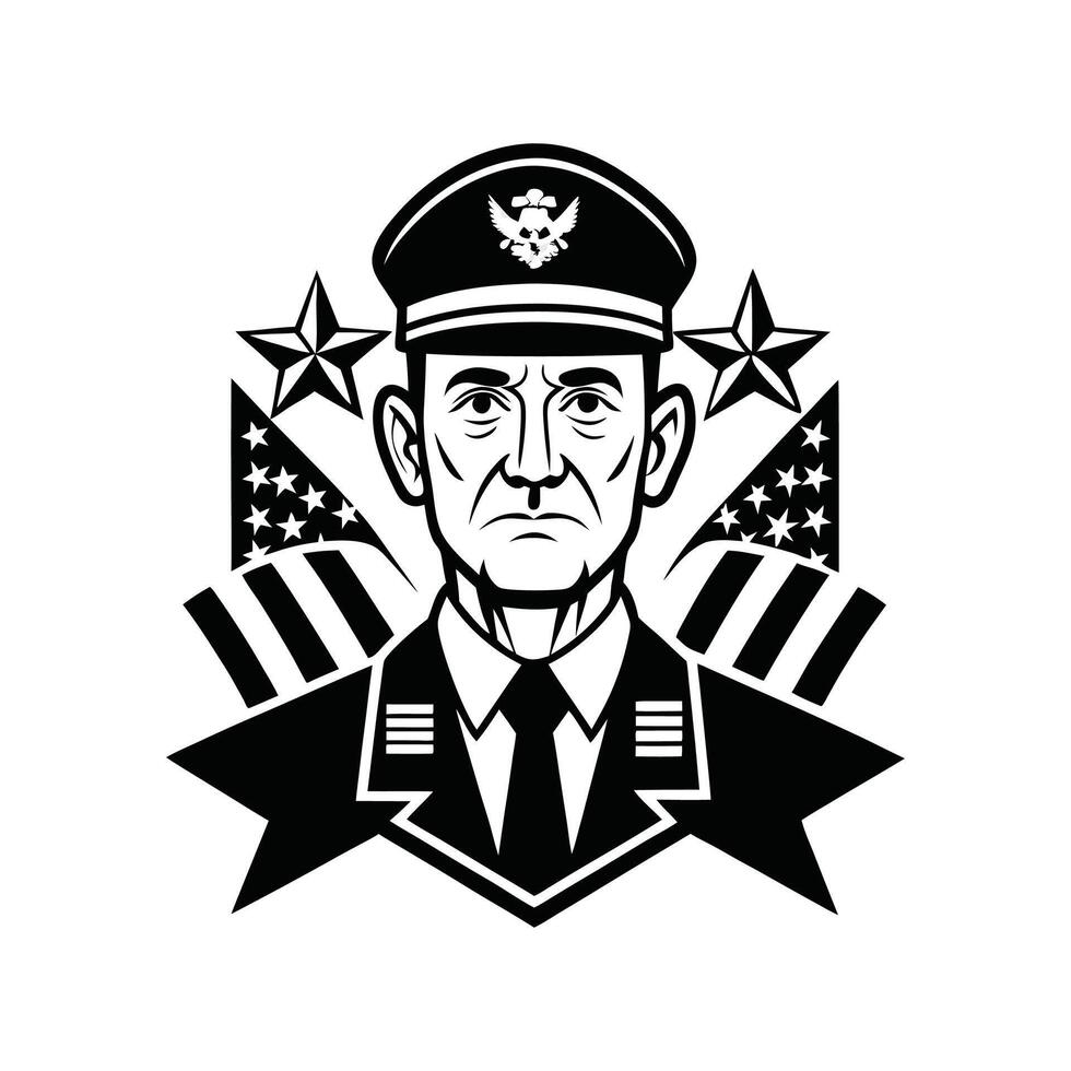 A black and white image of a military officer vector