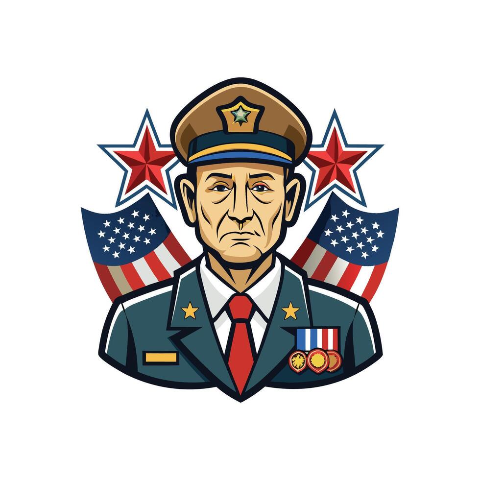 A military man in uniform with stars and stripes vector