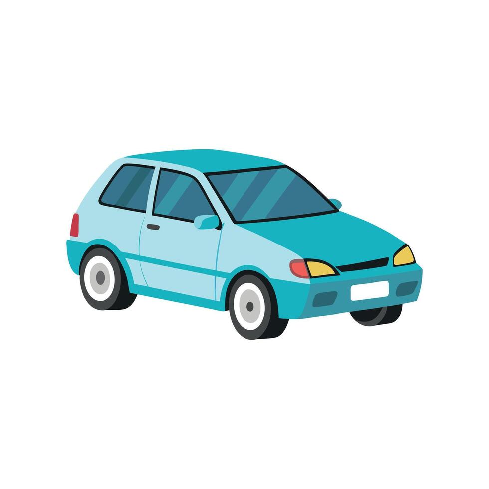 A small blue car on a white background vector