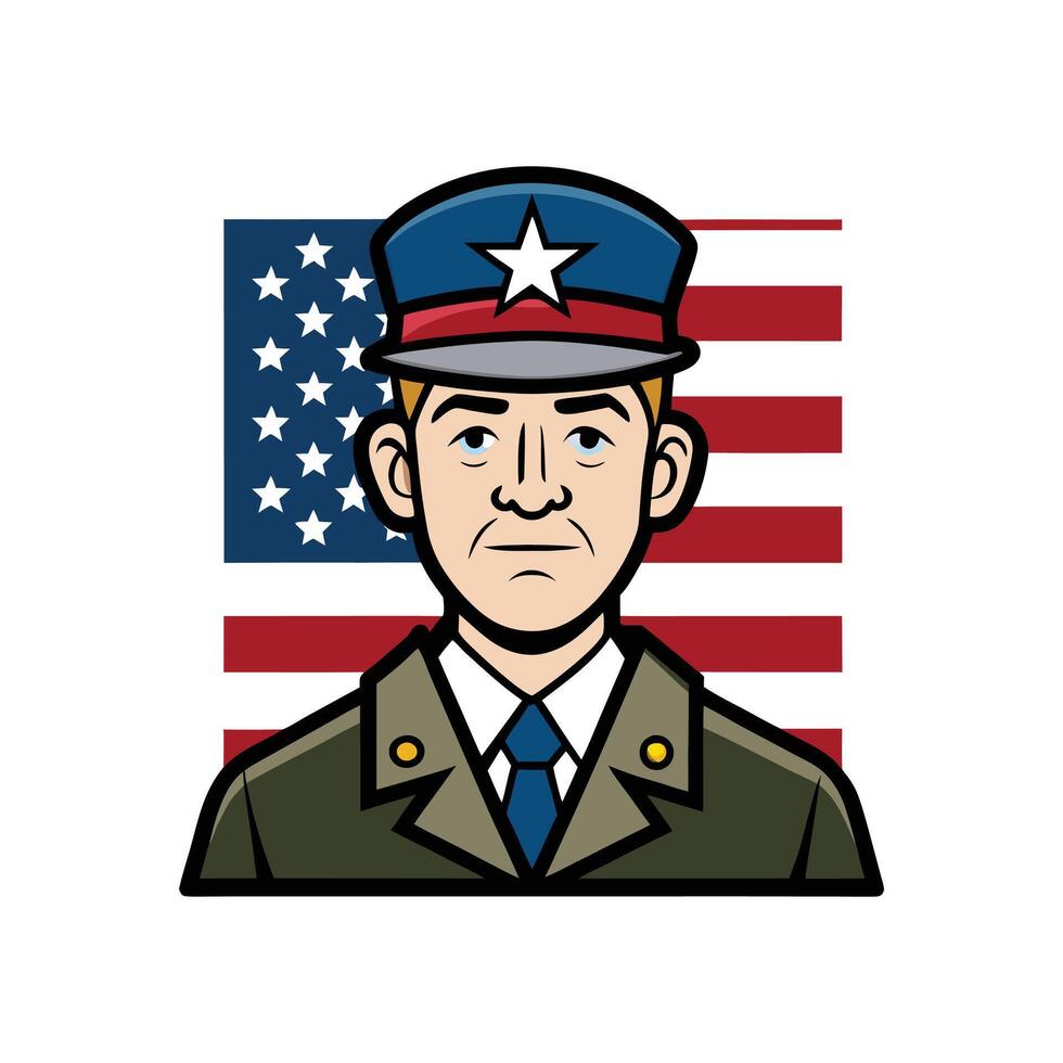 Us army soldier american flag icon cartoon illustration vector