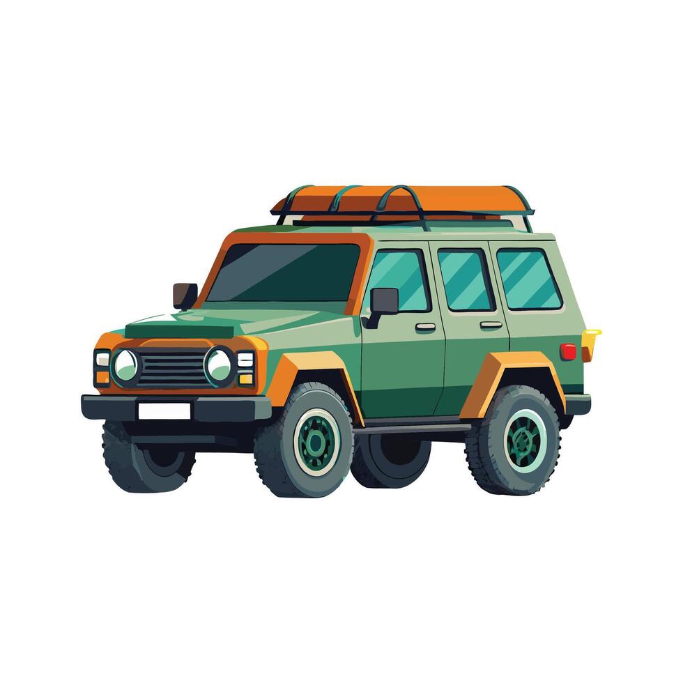 An image of a green suv with a roof rack vector