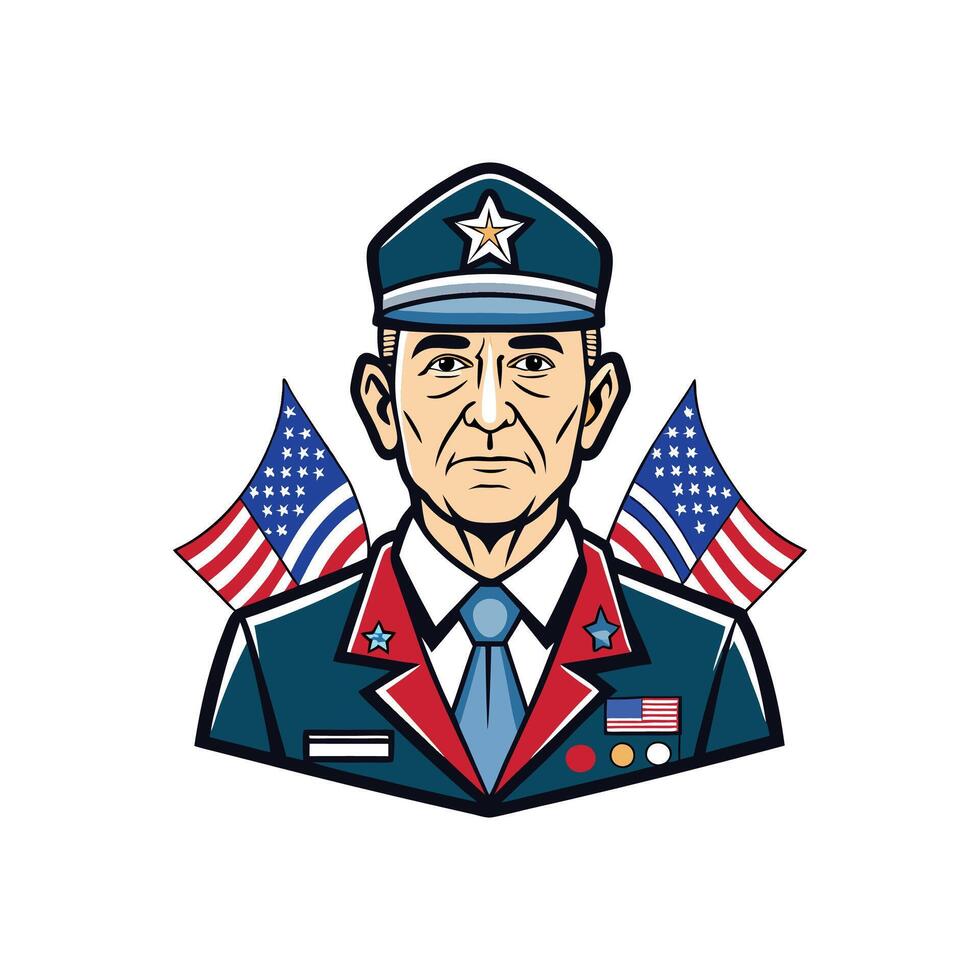 Honor and Duty Veteran with Medals and Flag Illustration vector