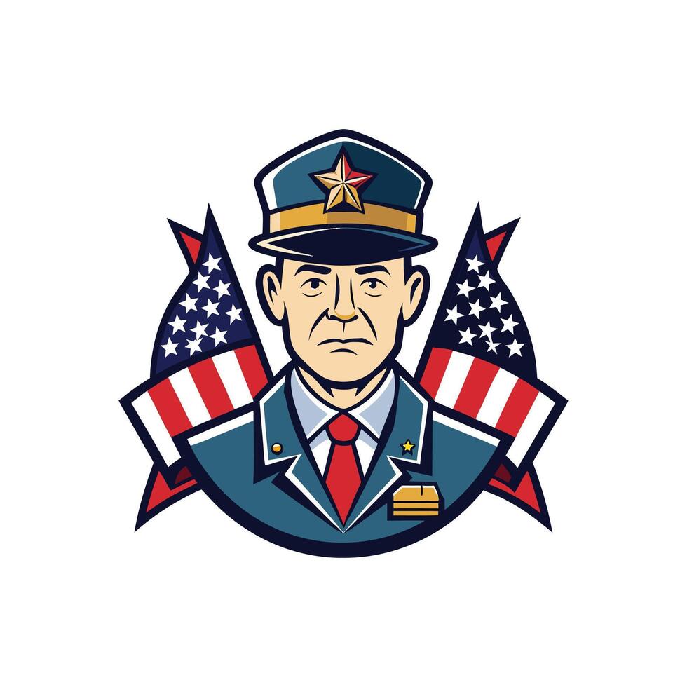 Mascot icon of usa police officer with american flag on background done in retro style vector
