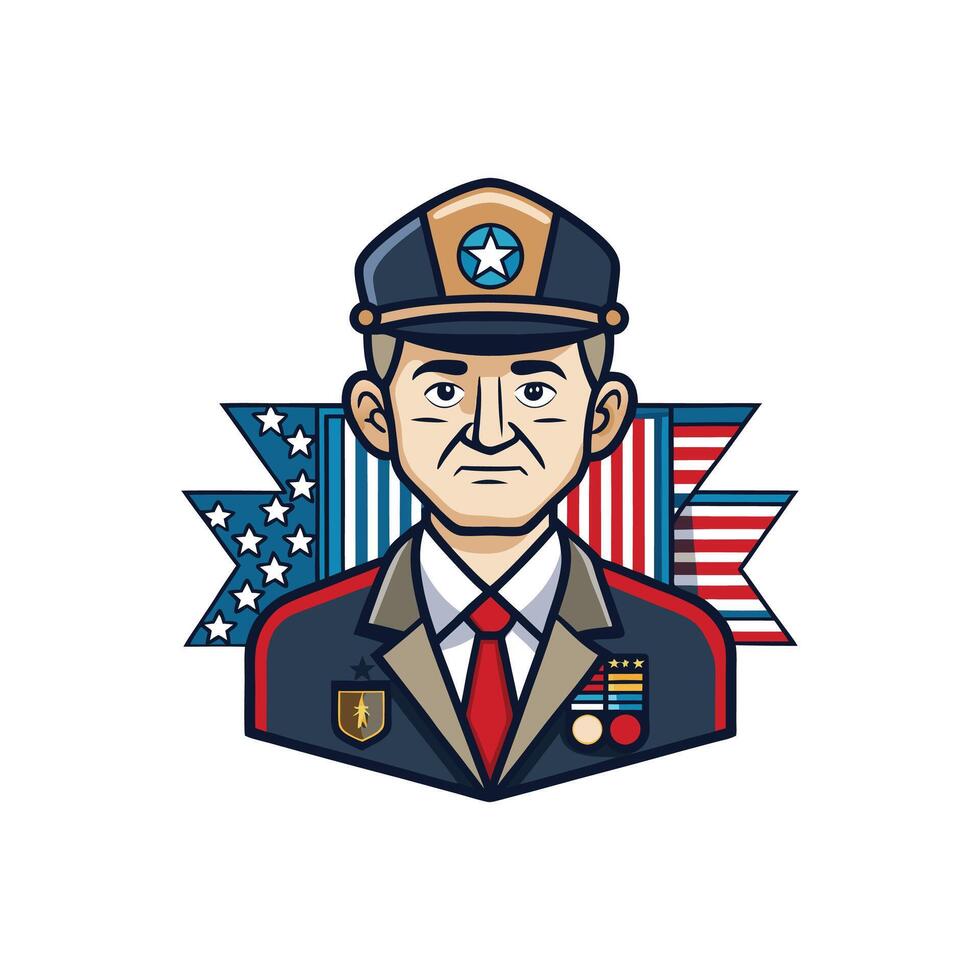 A cartoon image of an old man in uniform with stars and stripes vector