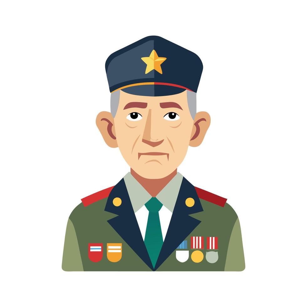 Patriotic Veteran with Medals and Cap Illustration Design vector