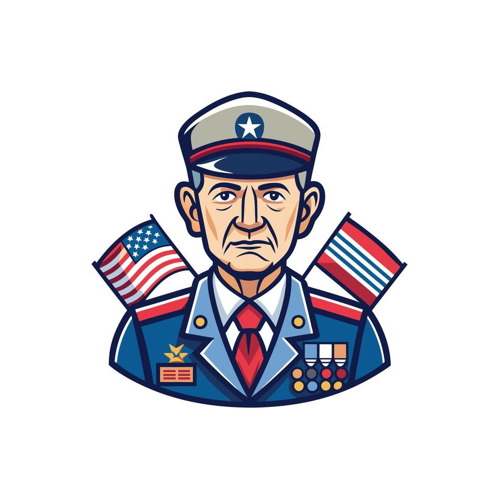 A military man with american flags on his uniform vector
