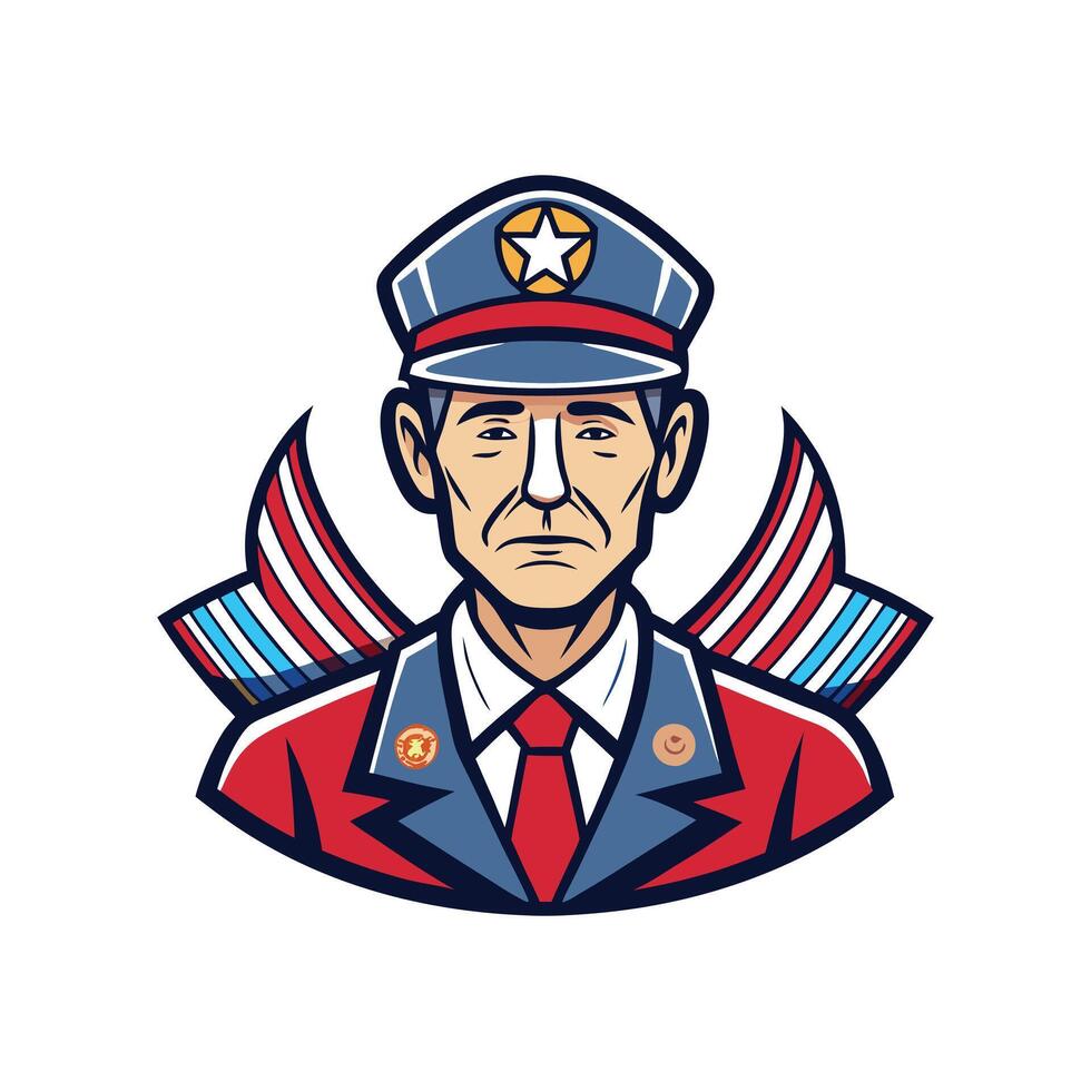 Mascot icon illustration of a usa air force pilot in uniform with american flag on vector