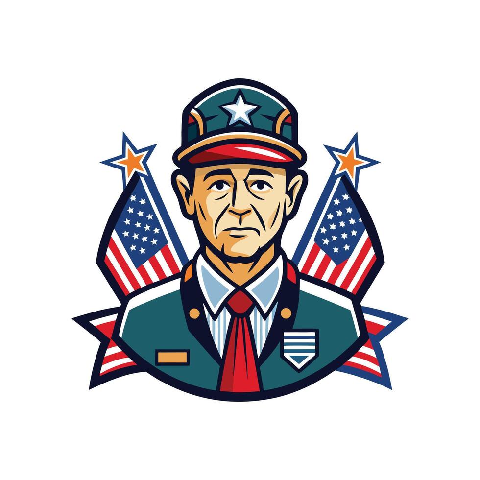 A military man in uniform with stars and stripes vector