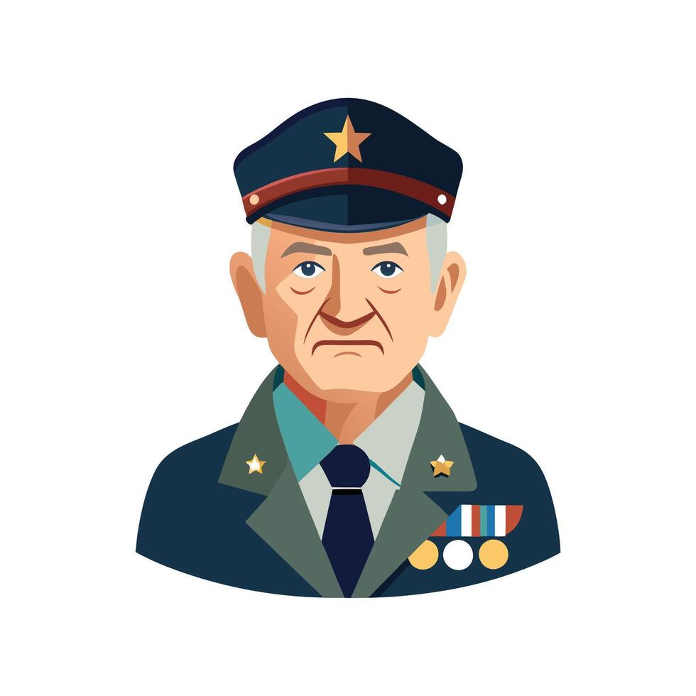 Military Veteran with Cap and Medals Illustration Design vector