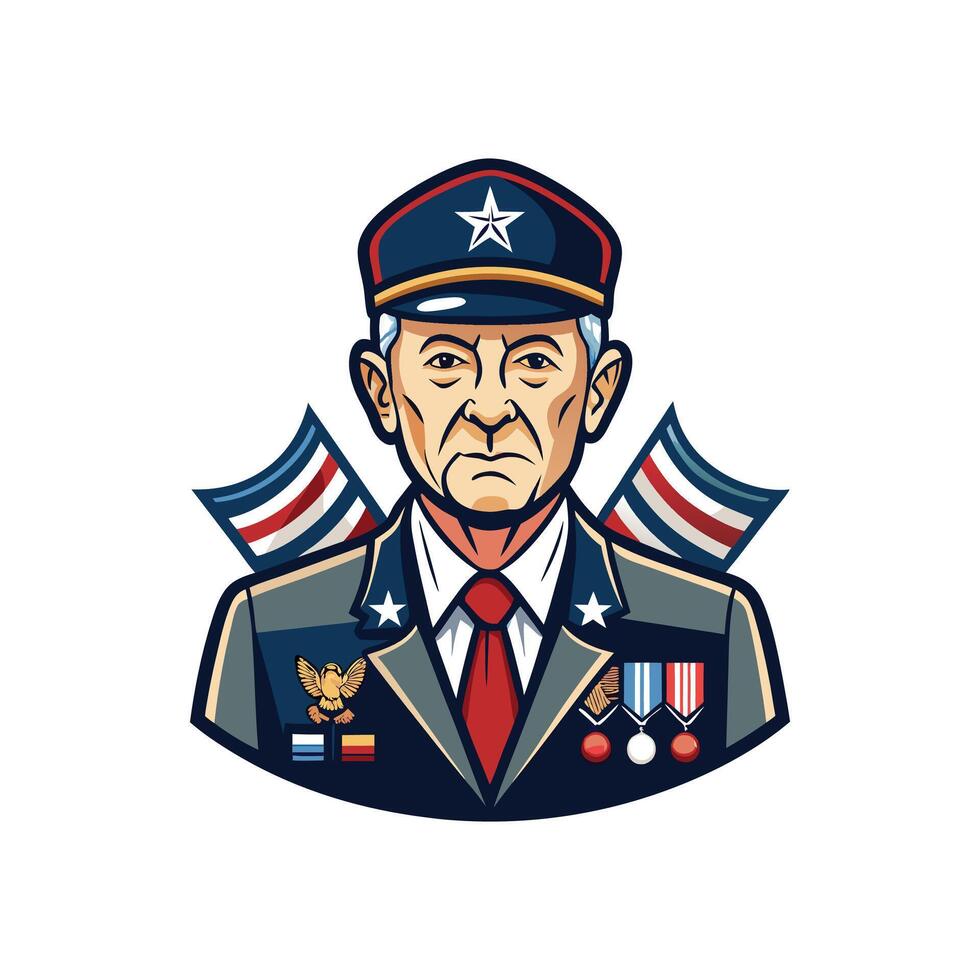 An old man in uniform with a star and stripes vector