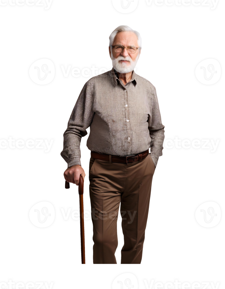 An older man with a cane and a beard png