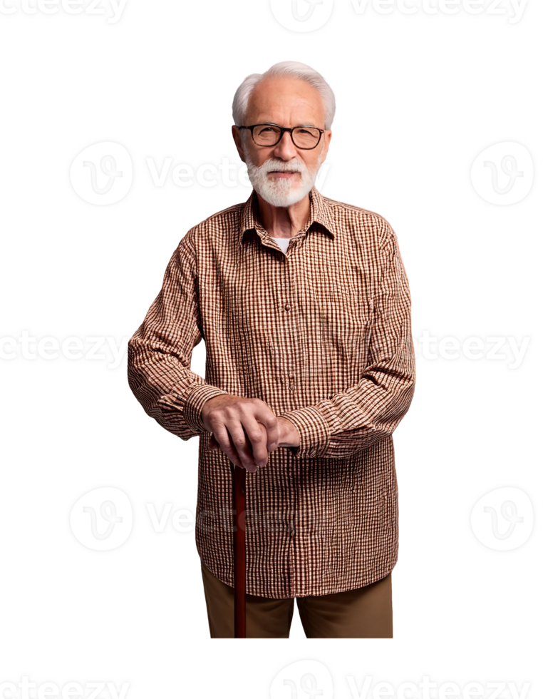 An older man with a cane and a shirt png