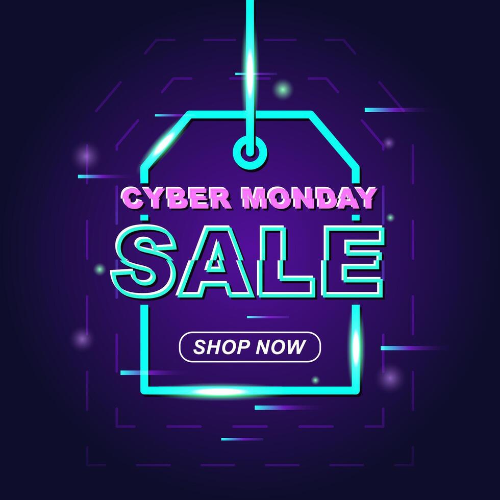 Cyber Monday banner with neon design and shop button concept vector