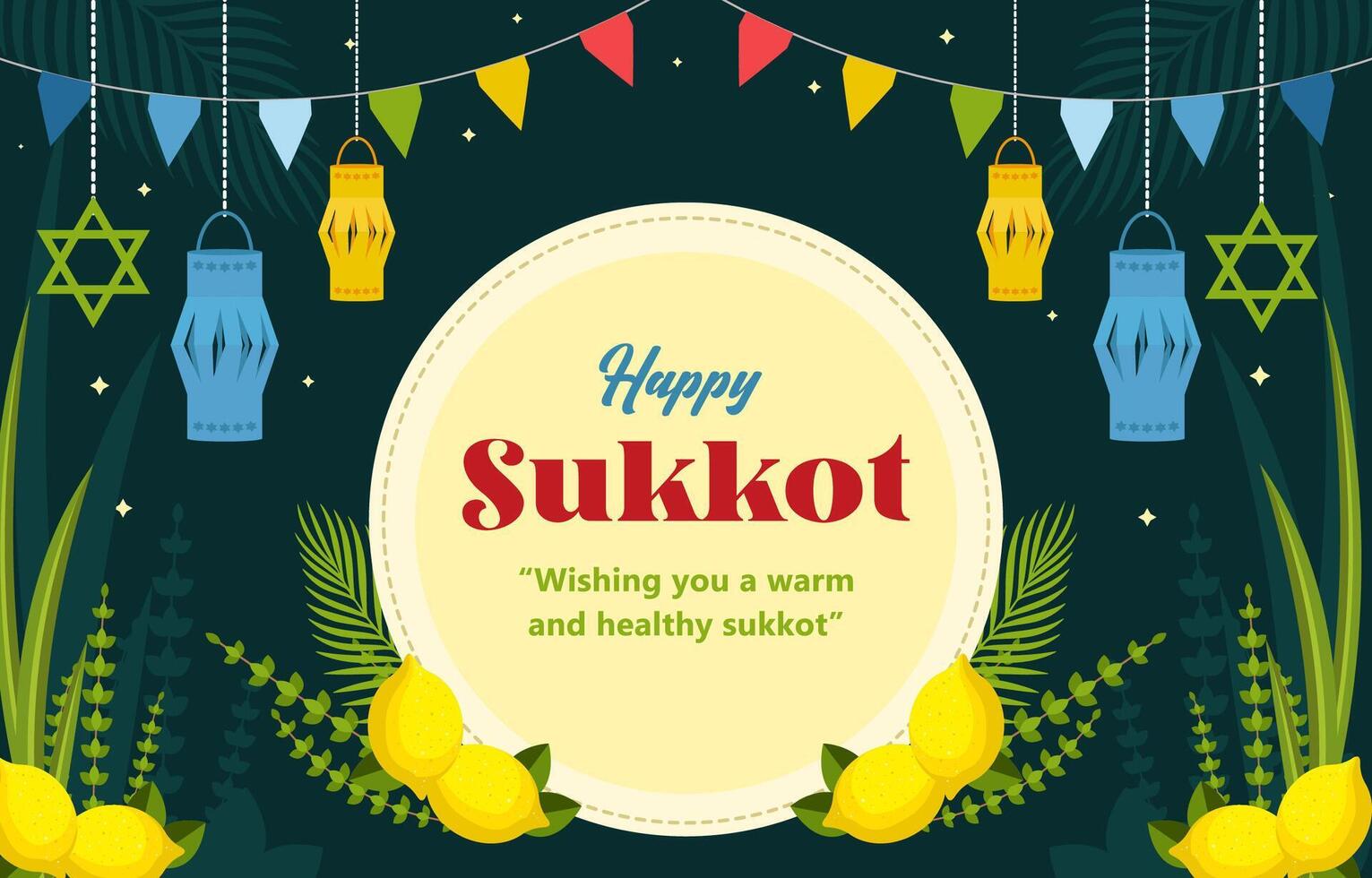 Happy Sukkot banner template with flat design vector