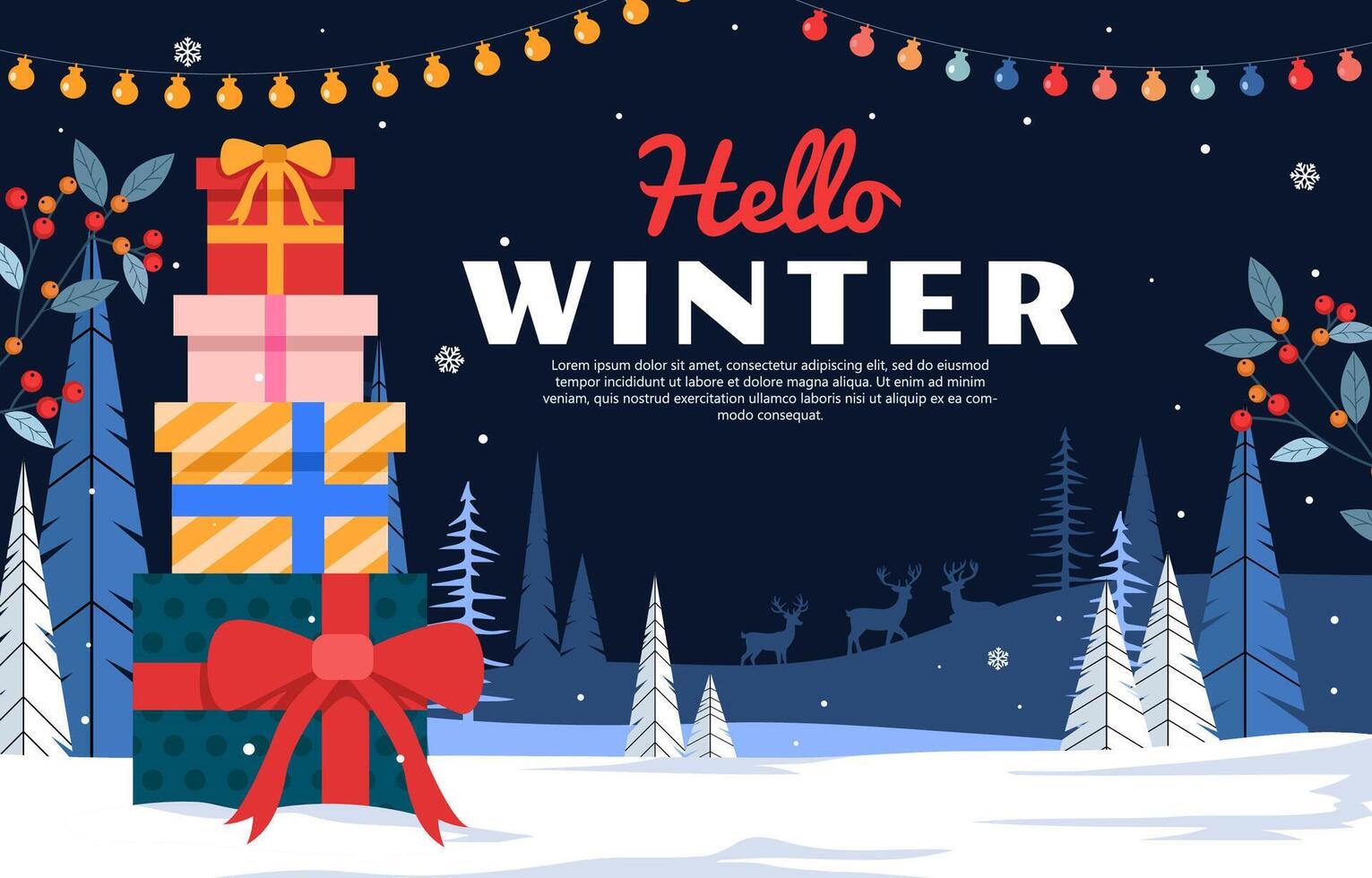 hello winter season background with flat design concept vector