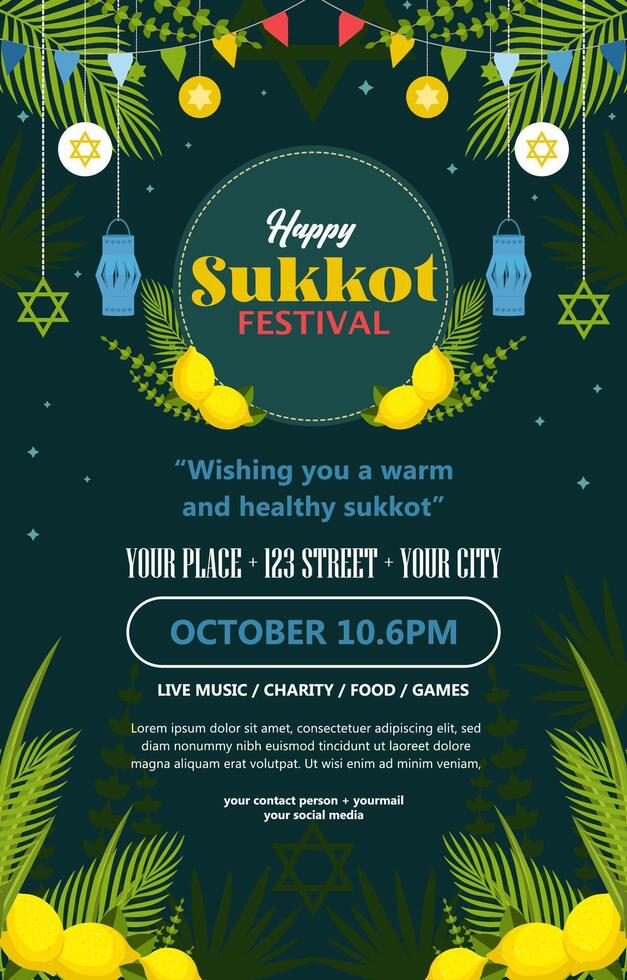 Happy Sukkot festival poster with flat design for poster, social media, flyer, greeting card vector