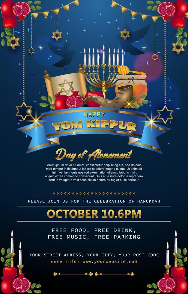 vertical poster of happy yom kippur with jewish element vector