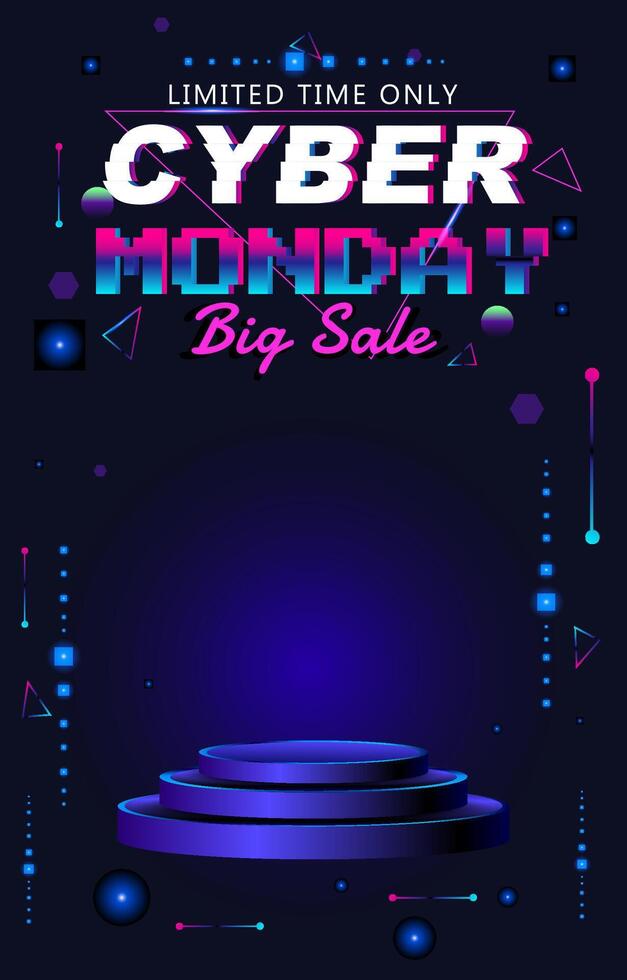 vertical poster of Cyber Monday banner with podium design and gradient concept vector