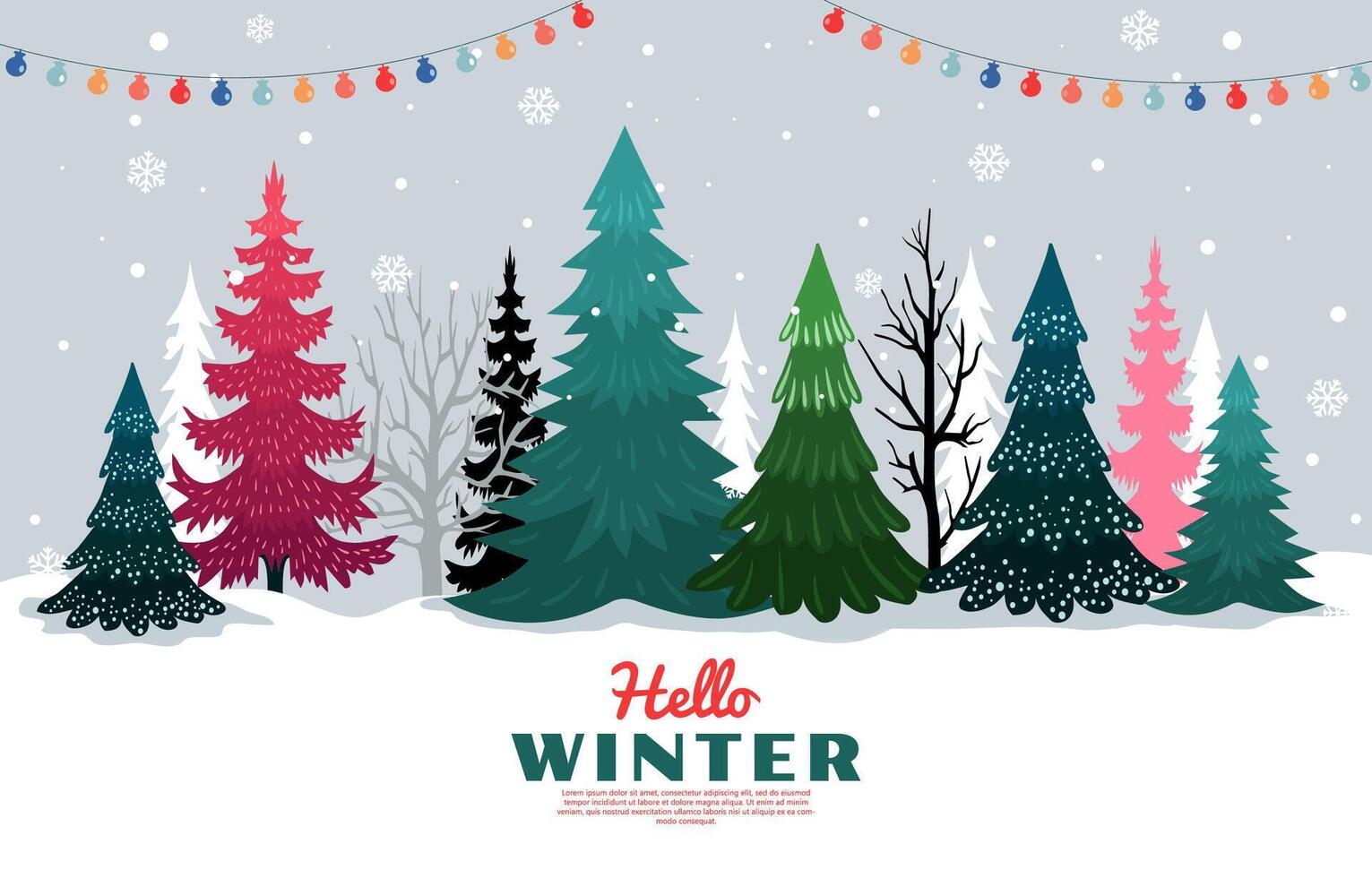 hello winter season with winter trees background vector