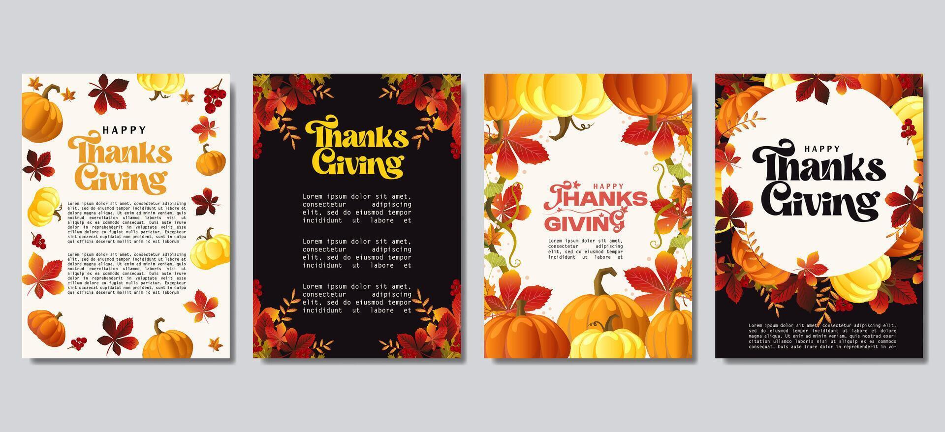 Happy Thanksgiving day and harvest posters collection with pumpkins, foliage and copy space for text vector