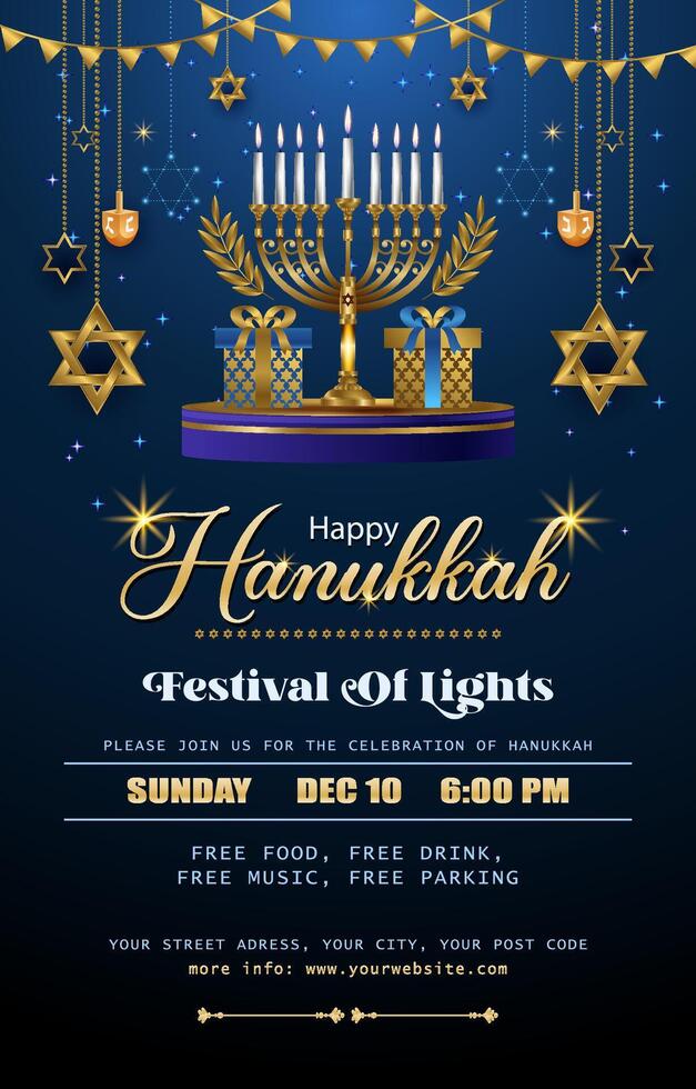 Happy Hanukkah Vertical Poster template with creative symbols of Judaism vector