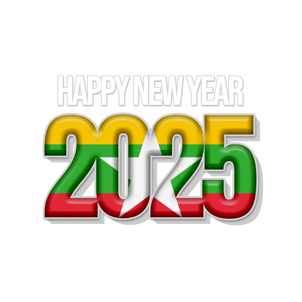 Happy new year 2025 with country flag Myanmar png